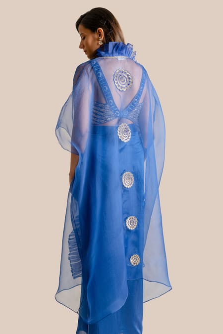 Cupid Cotton Blue Silk, Cotton, Organza Embroidery V-neck Zara Cape Skirt Set Online at Aza Fashions Cupid Cotton_Blue Silk, Cotton, Organza Embroidery V-neck Zara Cape Skirt Set _Online_at_Aza_Fashions