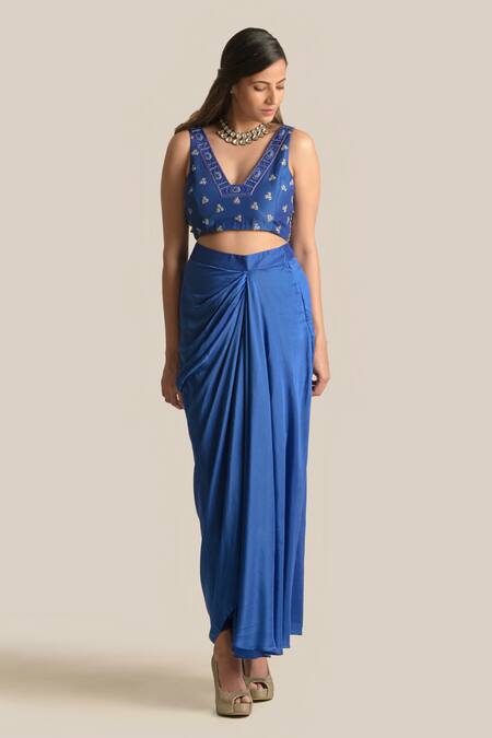 Buy Cupid Cotton Blue Silk, Cotton, Organza Embroidery V-neck Zara Cape Skirt Set Online at Aza Fashions Buy_Cupid Cotton_Blue Silk, Cotton, Organza Embroidery V-neck Zara Cape Skirt Set _Online_at_Aza_Fashions