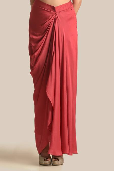 Shop Cupid Cotton Red Silk, Cotton Embroidery V-neck Zara Pita Cape Skirt Set Online at Aza Fashions Shop_Cupid Cotton_Red Silk, Cotton Embroidery V-neck Zara Pita Cape Skirt Set _Online_at_Aza_Fashions