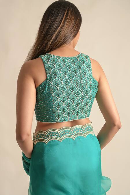 Shop Cupid Cotton Blue Silk, Organza Pearls, Piping Amal Border Embroidered Saree With Blouse Online at Aza Fashions Shop_Cupid Cotton_Blue Silk, Organza Pearls, Piping Amal Border Embroidered Saree With Blouse _Online_at_Aza_Fashions
