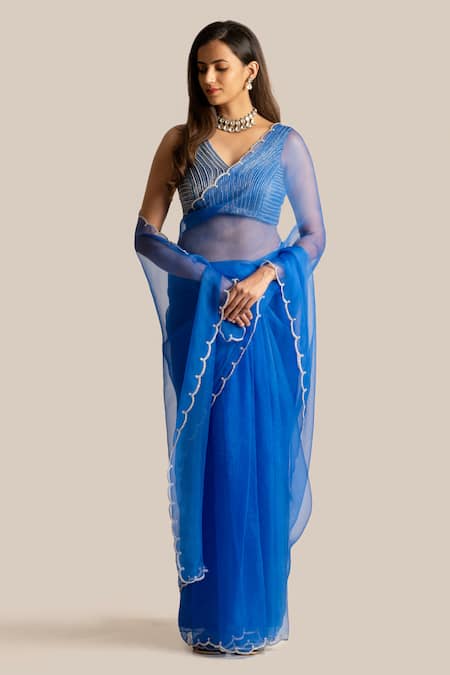 Buy Cupid Cotton Blue Silk, Organza Cut Work, Embroidery V-neck Huma Border Saree With Blouse Online at Aza Fashions Buy_Cupid Cotton_Blue Silk, Organza Cut Work, Embroidery V-neck Huma Border Saree With Blouse _Online_at_Aza_Fashions