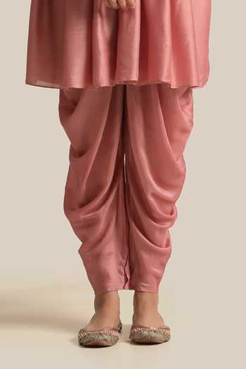 Buy_Cupid Cotton_Pink Cotton, Silk Pearls, Piping, Sequins, Cut Naira Anarkali And Tulip Pant Set _Online_at_Aza_Fashions