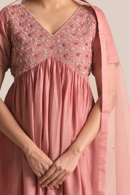 Shop_Cupid Cotton_Pink Organza Sequins, Zari Naira Work Dupatta _at_Aza_Fashions