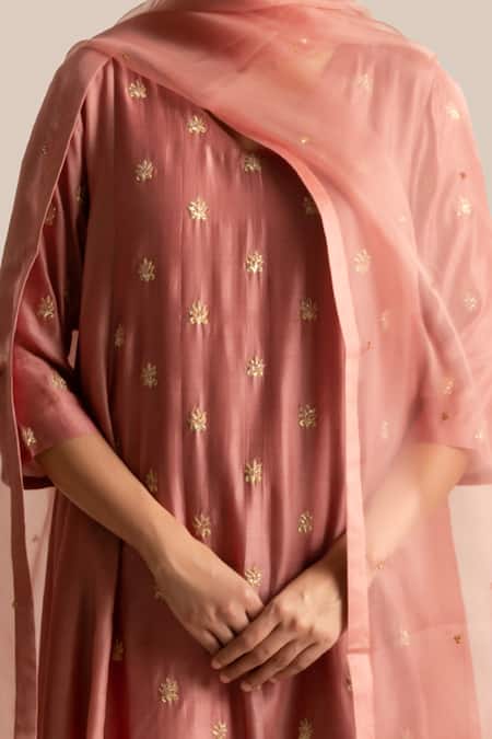 Shop_Cupid Cotton_Pink Cotton, Silk Sequins, Piping, Cut Work Zoya Embroidered Anarkali And Pant Set _Online_at_Aza_Fashions