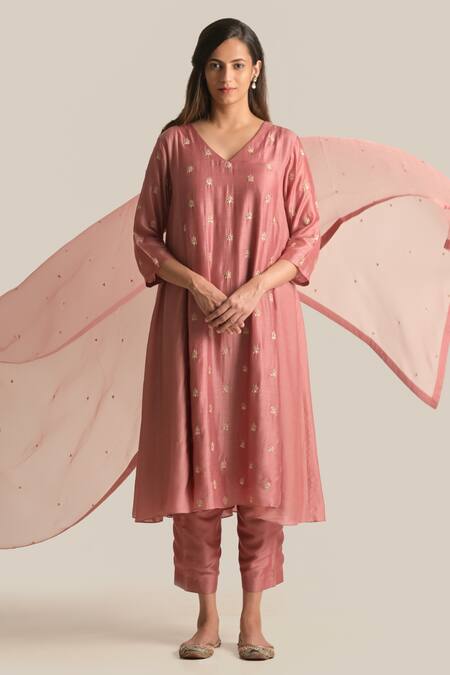 Cupid Cotton_Pink Organza Sequins, Zari Zoya Embroidered Dupatta _Online_at_Aza_Fashions
