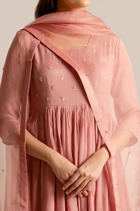 Shop Cupid Cotton Pink Organza Sequins Asma Embroidered Dupatta at Aza Fashions Shop_Cupid Cotton_Pink Organza Sequins Asma Embroidered Dupatta _at_Aza_Fashions