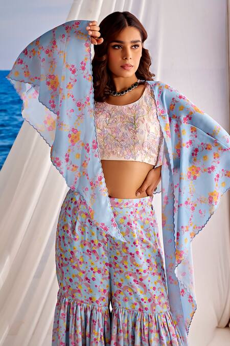 Buy Tarini Vij Off White Organza, Satin, Georgette Sequins, Tyra Embroidered Blouse Sharara Set Online at Aza Fashions Buy_Tarini Vij_Off White Organza, Satin, Georgette Sequins, Tyra Embroidered Blouse Sharara Set _Online_at_Aza_Fashions