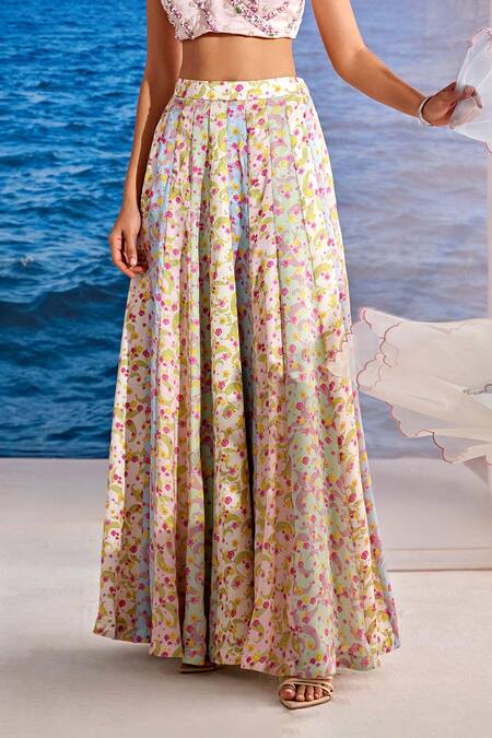 Tarini Vij Multi Color Organza, Satin, Georgette Pearls, Arezu Flower Print Lehenga Set Online at Aza Fashions Tarini Vij_Multi Color Organza, Satin, Georgette Pearls, Arezu Flower Print Lehenga Set _Online_at_Aza_Fashions