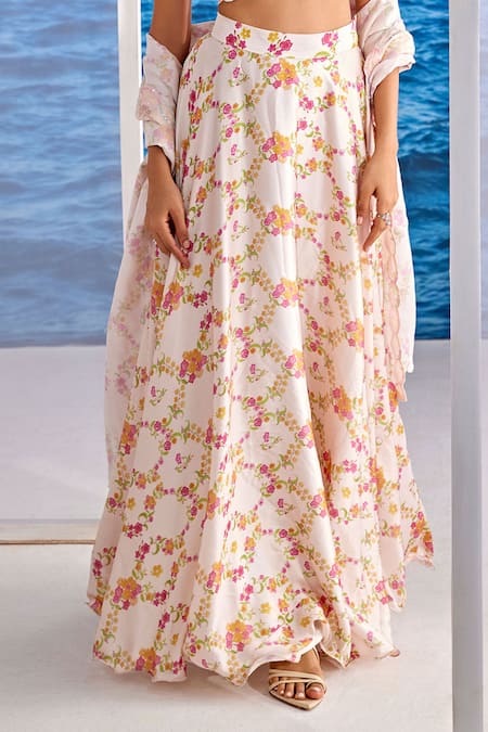 Tarini Vij Off White Organza, Satin Pearls, Sequins, Zavi Flower Print Lehenga Set Online at Aza Fashions Tarini Vij_Off White Organza, Satin Pearls, Sequins, Zavi Flower Print Lehenga Set _Online_at_Aza_Fashions