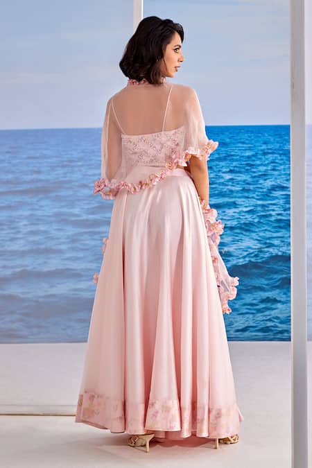 Shop Tarini Vij Pink Organza, Satin, Georgette Beads, Rosita Embroidered Blouse Lehenga Set at Aza Fashions Shop_Tarini Vij_Pink Organza, Satin, Georgette Beads, Rosita Embroidered Blouse Lehenga Set _at_Aza_Fashions