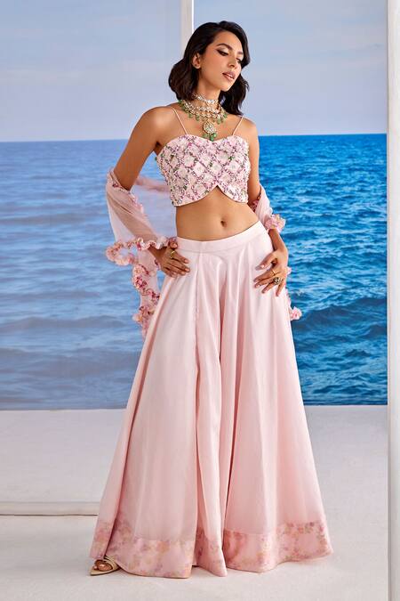 Tarini Vij Pink Organza, Satin, Georgette Beads, Rosita Embroidered Blouse Lehenga Set Online at Aza Fashions Tarini Vij_Pink Organza, Satin, Georgette Beads, Rosita Embroidered Blouse Lehenga Set _Online_at_Aza_Fashions