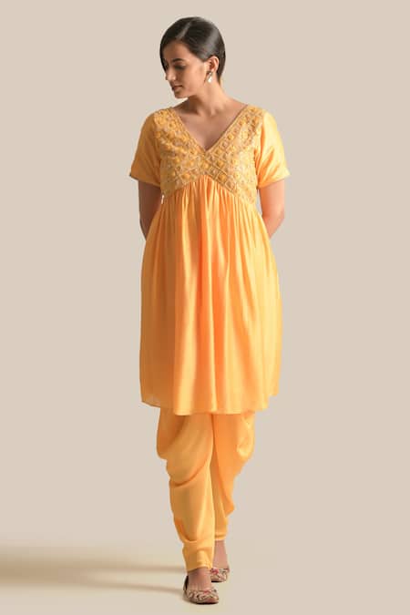 Cupid Cotton Naira Embroidered Yoke Anarkali With Tulip Pant 