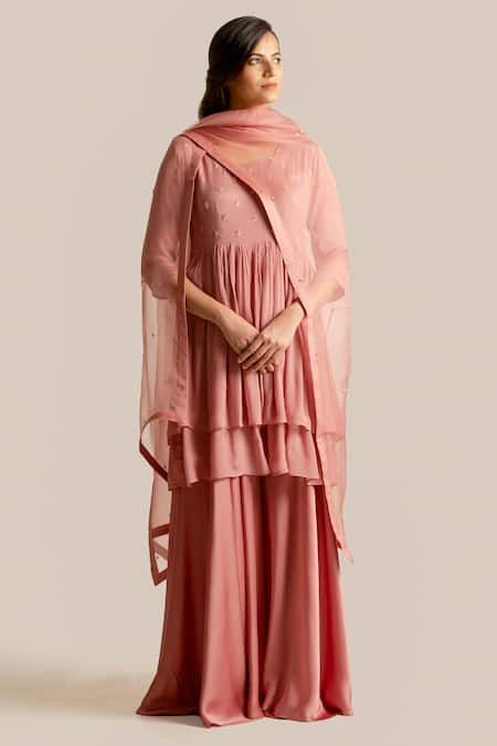 Cupid Cotton Pink Silk, Chiffon Piping, Embroidery Square Asma Yoke Anarkali And Sharara Set at Aza Fashions Cupid Cotton_Pink Silk, Chiffon Piping, Embroidery Square Asma Yoke Anarkali And Sharara Set _at_Aza_Fashions