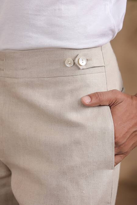 Raw & Rustic By Niti Bothra Beige Linen Solid Handcrafted Shorts at Aza Fashions Raw & Rustic By Niti Bothra_Beige Linen Solid Handcrafted Shorts_at_Aza_Fashions