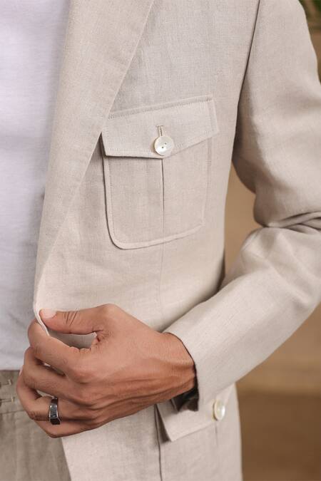 Raw & Rustic By Niti Bothra Beige Linen Solid Blazer Online at Aza Fashions Raw & Rustic By Niti Bothra_Beige Linen Solid Blazer _Online_at_Aza_Fashions