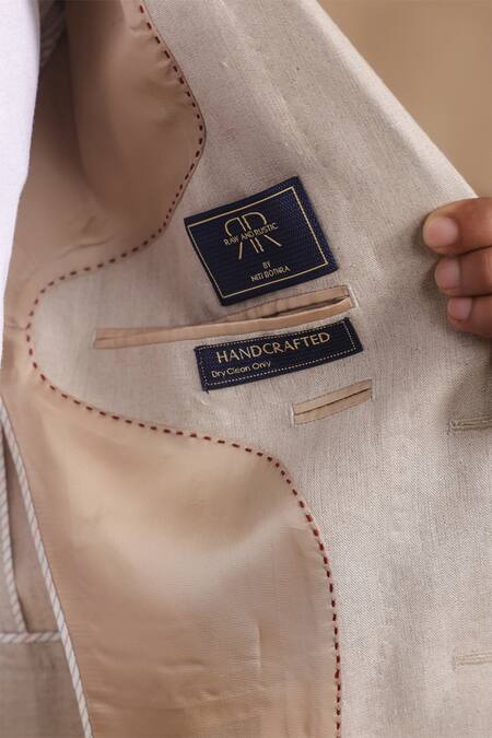 Buy Raw & Rustic By Niti Bothra Beige Linen Solid Blazer Online at Aza Fashions Buy_Raw & Rustic By Niti Bothra_Beige Linen Solid Blazer _Online_at_Aza_Fashions