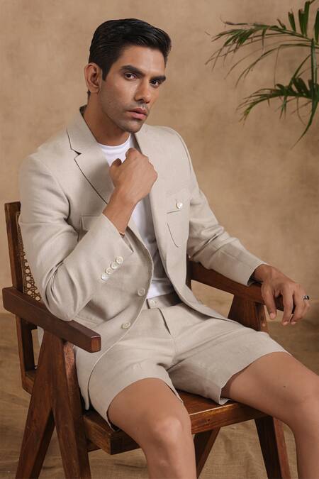 Shop Raw & Rustic By Niti Bothra Beige Linen Solid Blazer Online at Aza Fashions Shop_Raw & Rustic By Niti Bothra_Beige Linen Solid Blazer _Online_at_Aza_Fashions