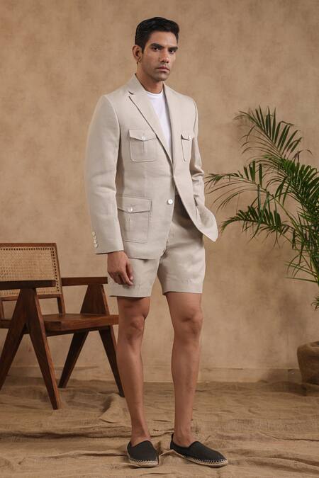 Raw & Rustic By Niti Bothra Beige Linen Solid Blazer at Aza Fashions Raw & Rustic By Niti Bothra_Beige Linen Solid Blazer _at_Aza_Fashions