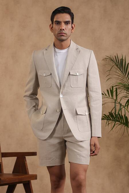 Shop Raw & Rustic By Niti Bothra Beige Linen Solid Blazer Shop_Raw & Rustic By Niti Bothra_Beige Linen Solid Blazer