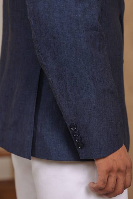 Shop Raw & Rustic By Niti Bothra Blue Linen Solid Sports Blazer Shop_Raw & Rustic By Niti Bothra_Blue Linen Solid Sports Blazer