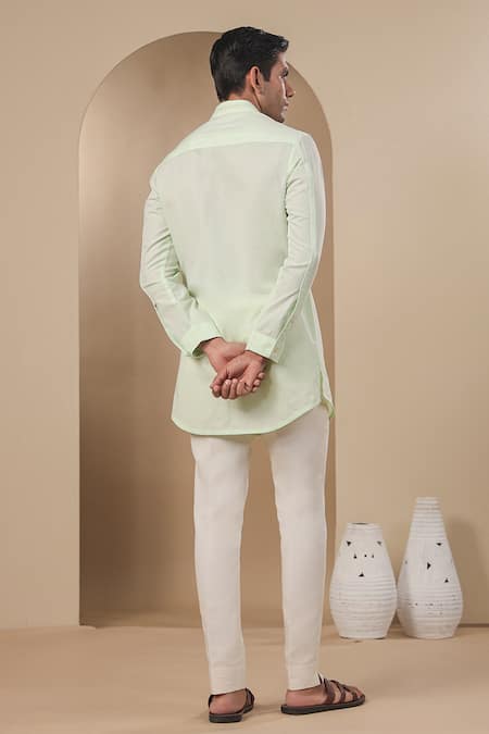 Shop_Raw & Rustic By Niti Bothra_Green Chanderi, Silk Solid Short Kurta _at_Aza_Fashions