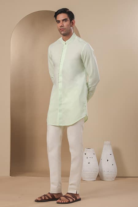 Buy_Raw & Rustic By Niti Bothra_Green Chanderi, Silk Solid Short Kurta _Online_at_Aza_Fashions