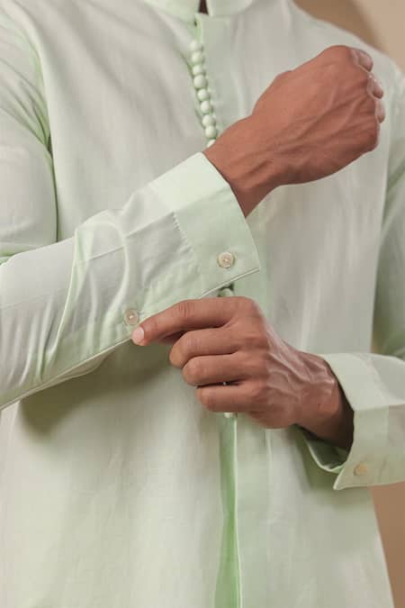 Buy_Raw & Rustic By Niti Bothra_Green Chanderi, Silk Solid Short Kurta 