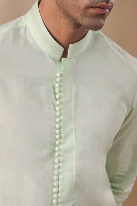 Shop_Raw & Rustic By Niti Bothra_Green Chanderi, Silk Solid Short Kurta 