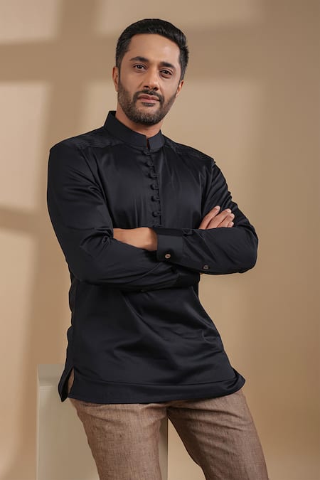 Raw & Rustic By Niti Bothra_Black Cotton Straight Kurta Shirt _Online_at_Aza_Fashions