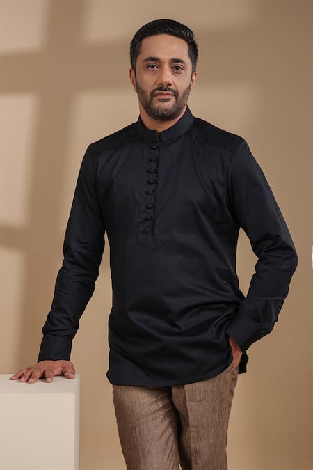Buy_Raw & Rustic By Niti Bothra_Black Cotton Straight Kurta Shirt _Online_at_Aza_Fashions