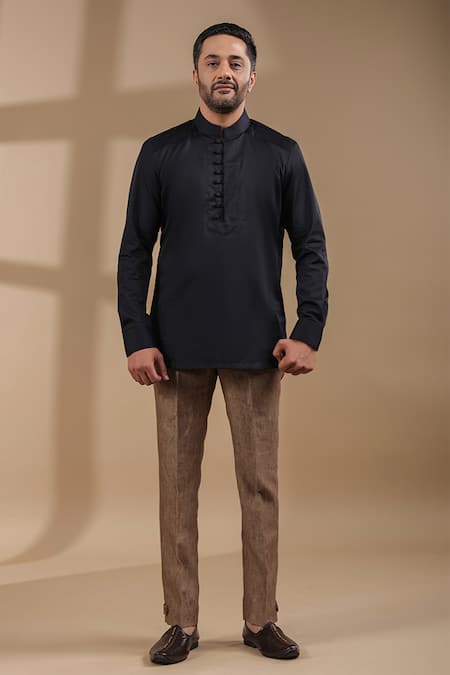 Shop_Raw & Rustic By Niti Bothra_Black Cotton Straight Kurta Shirt _Online_at_Aza_Fashions