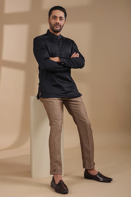 Raw & Rustic By Niti Bothra_Black Cotton Straight Kurta Shirt _at_Aza_Fashions
