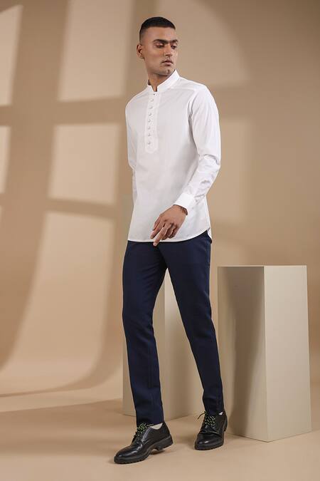 Buy Raw & Rustic By Niti Bothra White Cotton Straight Solid Kurta Shirt Online at Aza Fashions Buy_Raw & Rustic By Niti Bothra_White Cotton Straight Solid Kurta Shirt _Online_at_Aza_Fashions