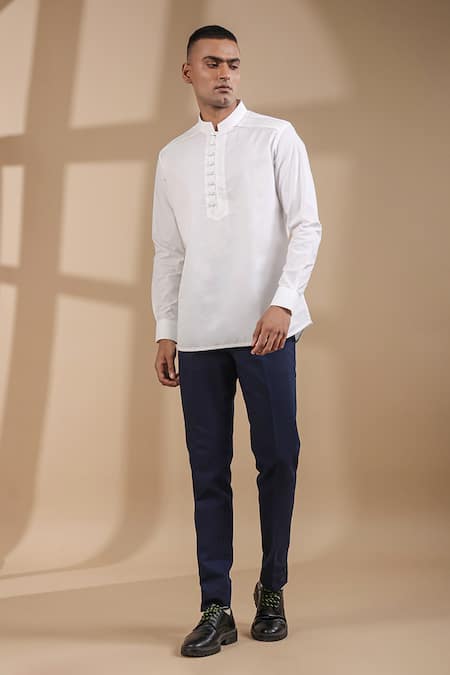 Shop Raw & Rustic By Niti Bothra White Cotton Straight Solid Kurta Shirt Online at Aza Fashions Shop_Raw & Rustic By Niti Bothra_White Cotton Straight Solid Kurta Shirt _Online_at_Aza_Fashions