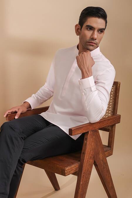 Raw & Rustic By Niti Bothra Pink Cotton Potli Lined Placket Kurta Shirt Online at Aza Fashions Raw & Rustic By Niti Bothra_Pink Cotton Potli Lined Placket Kurta Shirt _Online_at_Aza_Fashions