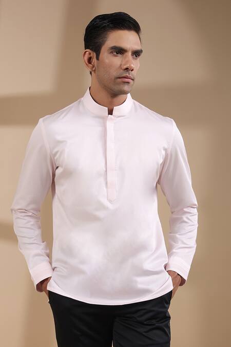 Raw & Rustic By Niti Bothra Pink Cotton Potli Lined Placket Kurta Shirt at Aza Fashions Raw & Rustic By Niti Bothra_Pink Cotton Potli Lined Placket Kurta Shirt _at_Aza_Fashions