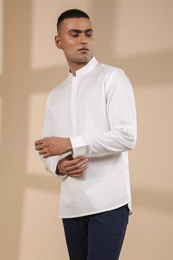 Raw & Rustic By Niti Bothra White Cotton Pintuck Kurta Shirt at Aza Fashions Raw & Rustic By Niti Bothra_White Cotton Pintuck Kurta Shirt _at_Aza_Fashions