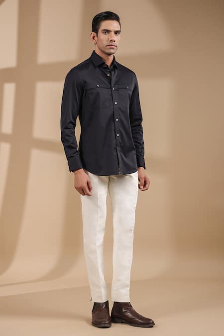 Buy_Raw & Rustic By Niti Bothra_Black Cotton Front Buttoned Solid Shirt _Online_at_Aza_Fashions