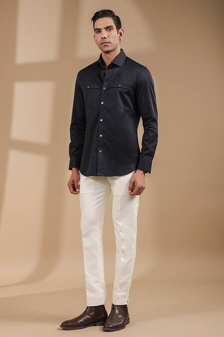 Raw & Rustic By Niti Bothra_Black Cotton Front Buttoned Solid Shirt _at_Aza_Fashions