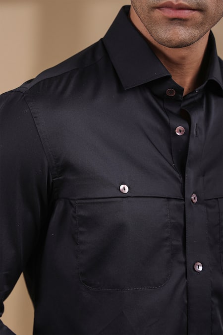 Buy_Raw & Rustic By Niti Bothra_Black Cotton Front Buttoned Solid Shirt 