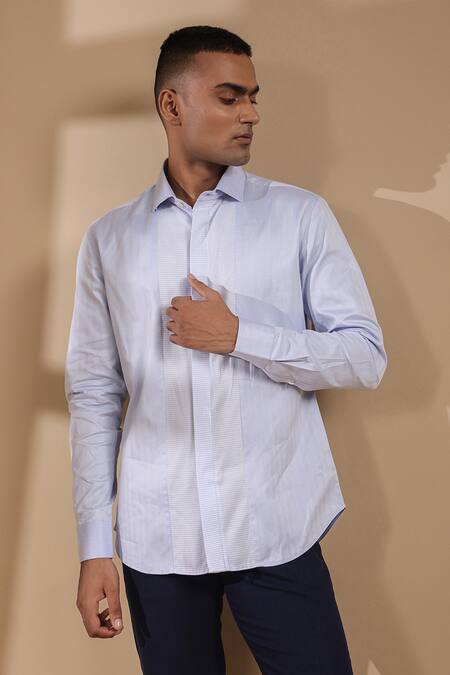 Raw & Rustic By Niti Bothra Blue Cotton Solid Full Sleeve Shirt Online at Aza Fashions Raw & Rustic By Niti Bothra_Blue Cotton Solid Full Sleeve Shirt _Online_at_Aza_Fashions