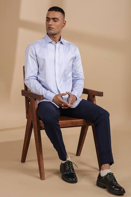 Buy Raw & Rustic By Niti Bothra Blue Cotton Solid Full Sleeve Shirt Online at Aza Fashions Buy_Raw & Rustic By Niti Bothra_Blue Cotton Solid Full Sleeve Shirt _Online_at_Aza_Fashions