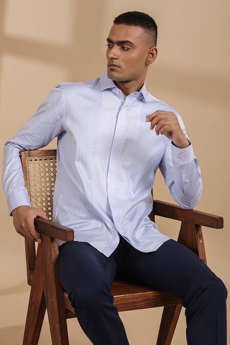 Shop Raw & Rustic By Niti Bothra Blue Cotton Solid Full Sleeve Shirt Online at Aza Fashions Shop_Raw & Rustic By Niti Bothra_Blue Cotton Solid Full Sleeve Shirt _Online_at_Aza_Fashions