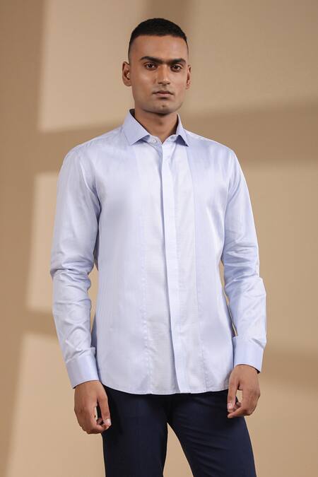 Raw & Rustic By Niti Bothra Blue Cotton Solid Full Sleeve Shirt at Aza Fashions Raw & Rustic By Niti Bothra_Blue Cotton Solid Full Sleeve Shirt _at_Aza_Fashions