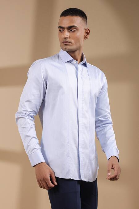 Buy Raw & Rustic By Niti Bothra Blue Cotton Solid Full Sleeve Shirt Buy_Raw & Rustic By Niti Bothra_Blue Cotton Solid Full Sleeve Shirt