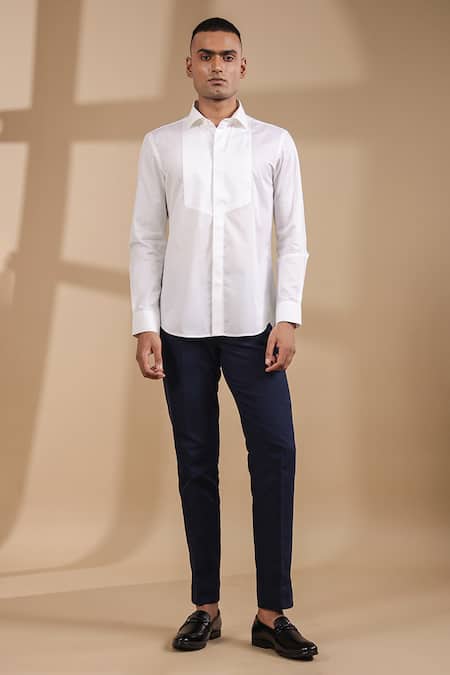 Raw & Rustic by Niti Bothra White 100% Pure Supima Cotton 120/2 With Natural Stretch Solid Aero Collar Shirt 