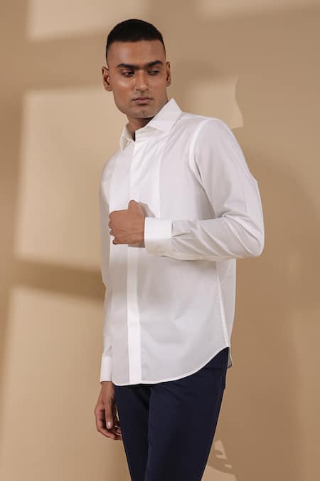 Buy_Raw & Rustic By Niti Bothra_White Cotton Solid Aero Collar Shirt _Online_at_Aza_Fashions