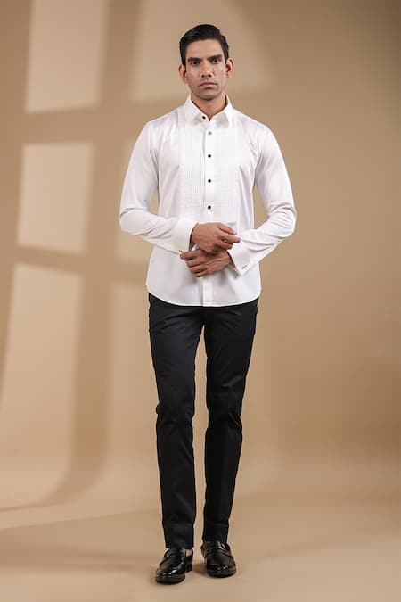 Raw & Rustic by Niti Bothra White 100% Pure Supima Cotton With Natural Stretch Solid Half Angled Yoke Shirt 