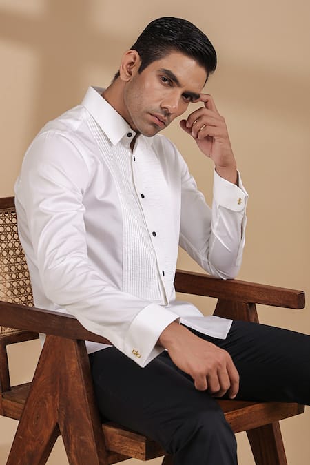 Raw & Rustic By Niti Bothra White Cotton Half Angled Yoke Solid Shirt Online at Aza Fashions Raw & Rustic By Niti Bothra_White Cotton Half Angled Yoke Solid Shirt _Online_at_Aza_Fashions