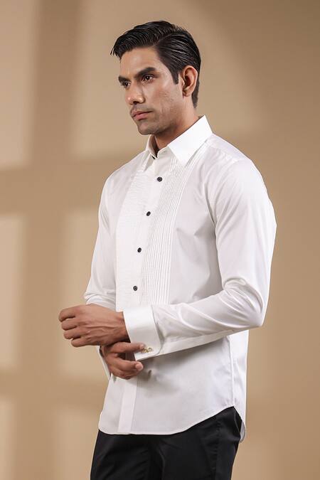 Shop Raw & Rustic By Niti Bothra White Cotton Half Angled Yoke Solid Shirt Online at Aza Fashions Shop_Raw & Rustic By Niti Bothra_White Cotton Half Angled Yoke Solid Shirt _Online_at_Aza_Fashions